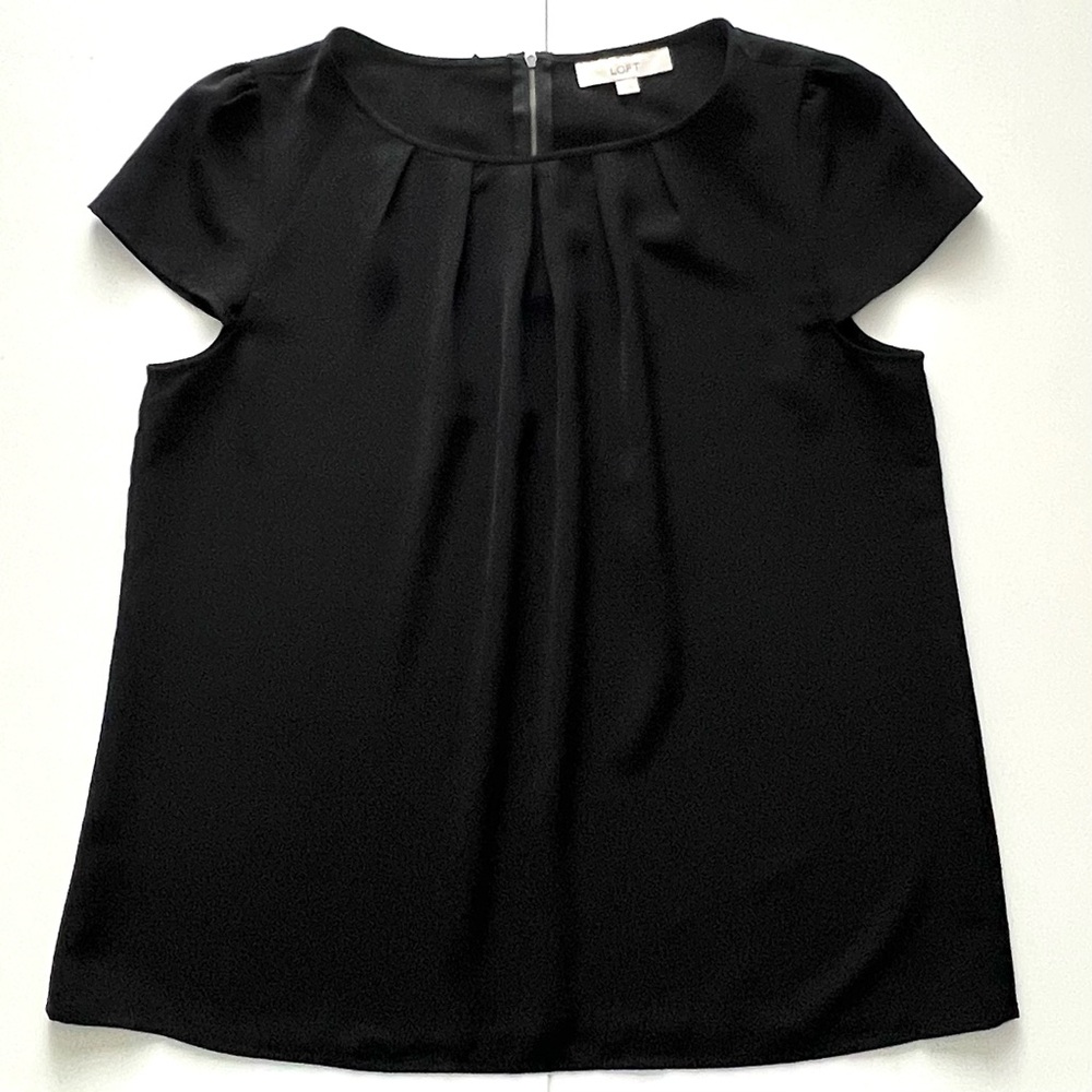 Ann Taylor LOFT Black Short Sleeve Blouse Black Size Large